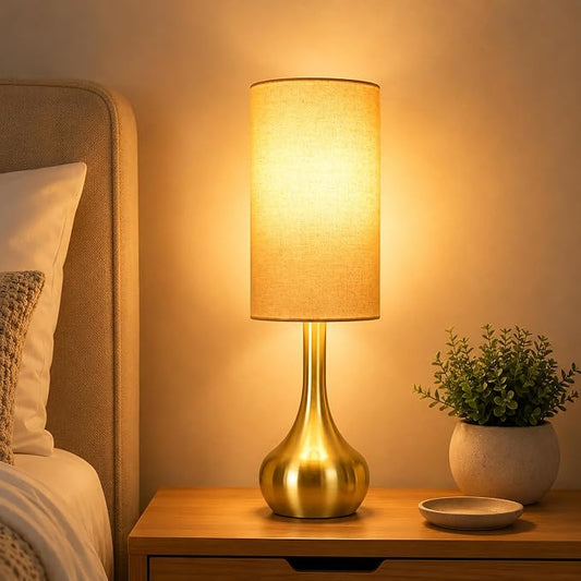 Touch Gold Table Lamp for Nightstand, 3-Way Dimmable, Space Saving & No Assembly Required, Upgraded Small Bedside Lamp for Bedroom, Living Room, Office (Bulb Included)