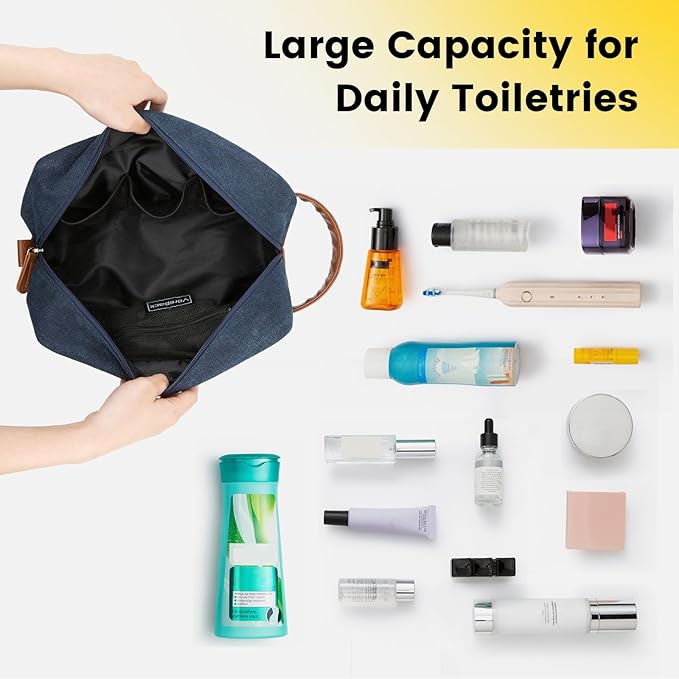 Vorspack Toiletry Bag Hanging Dopp Kit for Men Water Resistant Canvas Shaving Bag with Large Capacity for Travel - Navy Blue