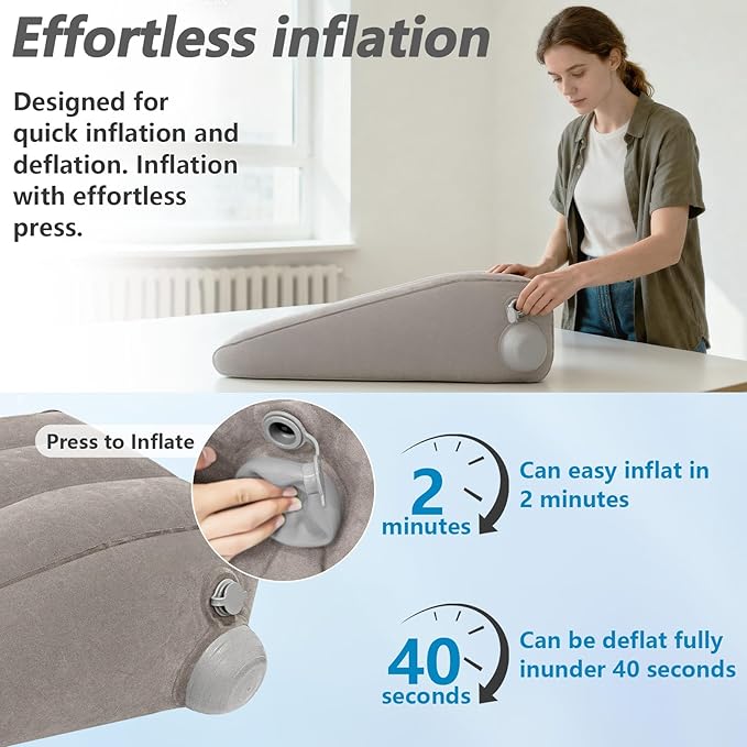 Inflatable Leg Elevation Pillow for After Surgery, Leg Wedge Pillow for Post-Surgery Recovery, Adjustable Height for Foot Ankle Knee, with Easy Press Pump Valve, Single Leg