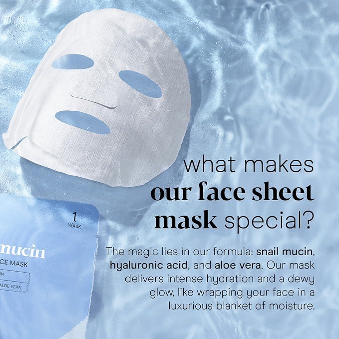 Baebody Snail Mucin Mask (6 pcs) - Hydrating Face Mask Sheet with Hyaluronic Acid - Moisturizing Face Mask for Youthful Skin - Korean Face Mask Inspired - Anti Aging Face Masks Skincare Korean
