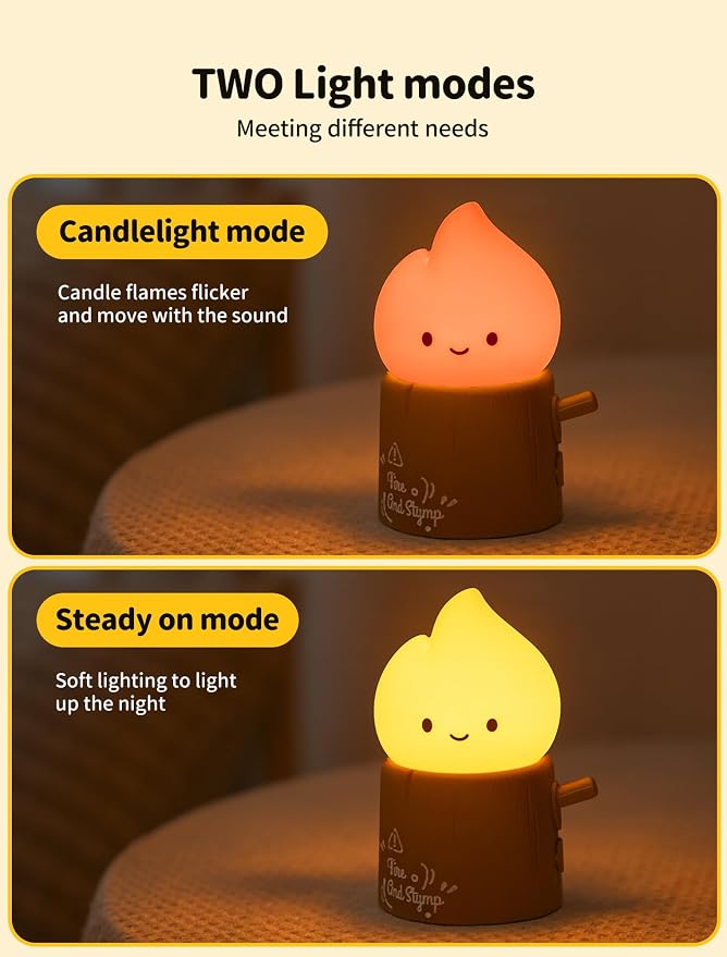 Candle Night Light, Flameless Flame Lamp, Rechargeable Fire Lights | Portable Campfire Light, Warm Flickering Decorative Lights, Halloween Decorations Indoor, Funny Gifts for Kids Childrens