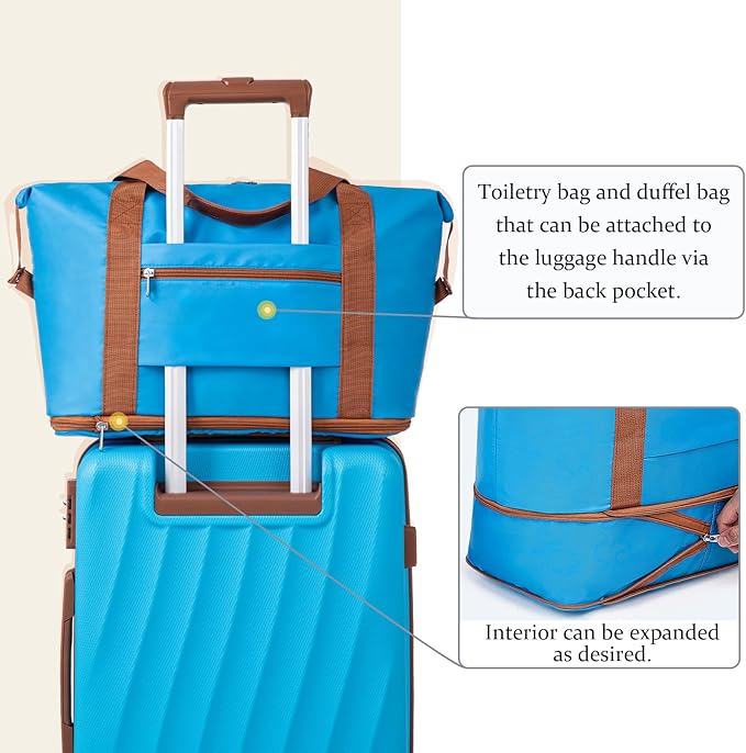 Carry on Luggage Sets 22x14x9 Airline Approved Durable Travel Luggage Suitcases with Wheels,ABS Hard Case Suitcases with Spinner Wheels,(SkyBlue,3 Piece Sets(20"/DB/TB))