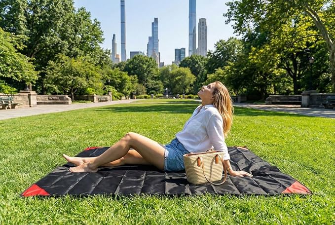 Orga'Neat Pocket Picnic Blanket, Sandproof Lightweight Pocket Camping Tarp, 55″x 60″ Foldable & Fits into Small Bag, Water Resistant Washable Quick Dry Compact Beach Mat for Outdoor Recreation