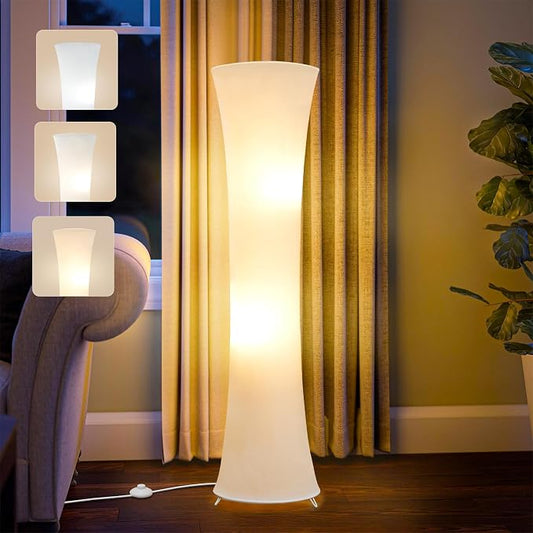 46“ Floor Lamp for Living Room, Color Temperature Adjustable Led Floor Lamps Column Floor Standing Lamp Corner Lamp for Bedroom, Office& Living Room-White Fabric Lampshade, Bulbs Include