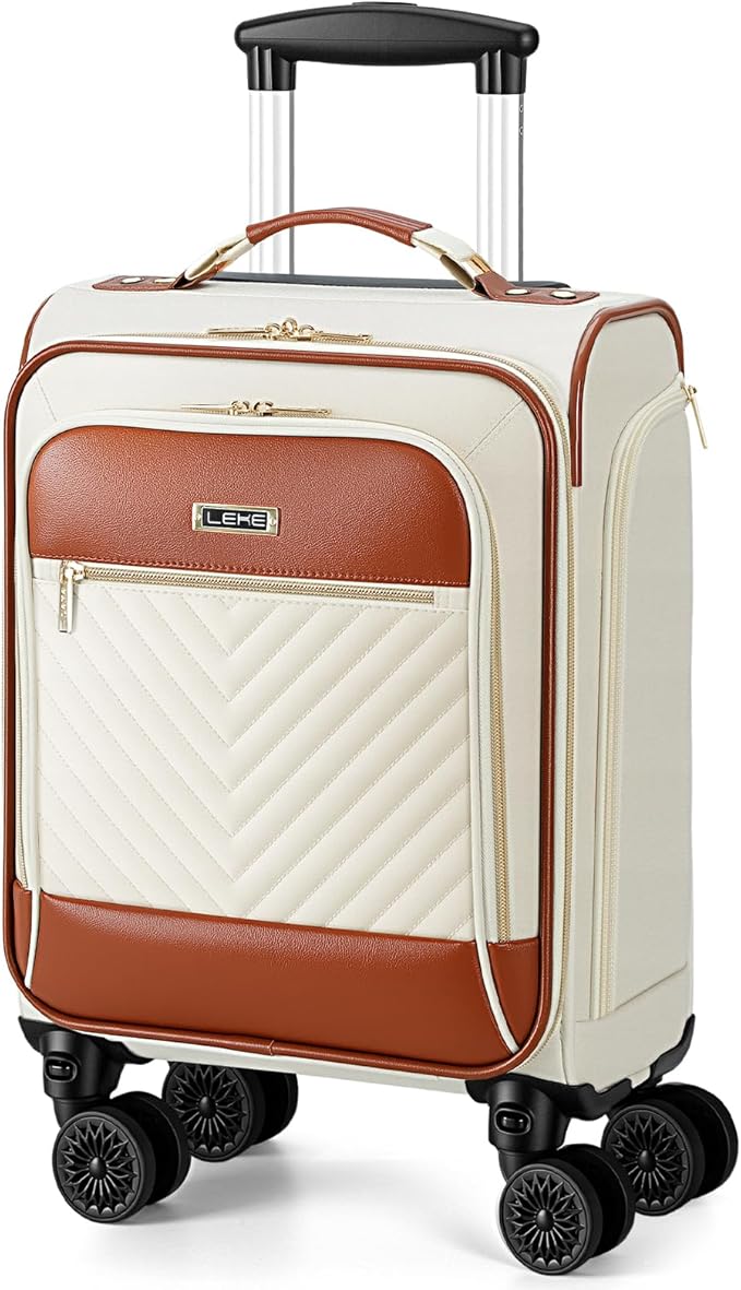 Underseat Carry On Luggage for Women, 16 Inch Stylish Lightweight Under Seat Carry on Suitcase with Multi-Compartment Storage & 360° Wheels for Airline Travel & Weekender