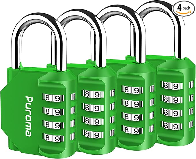 Puroma 4 Pack Combination Lock for Locker 4 Digit Outdoor Waterproof Padlock for School, Gym, Sports, Fence, Toolbox, Gate, Case, Outdoor, Hasp Storage, Cabinets (Green)