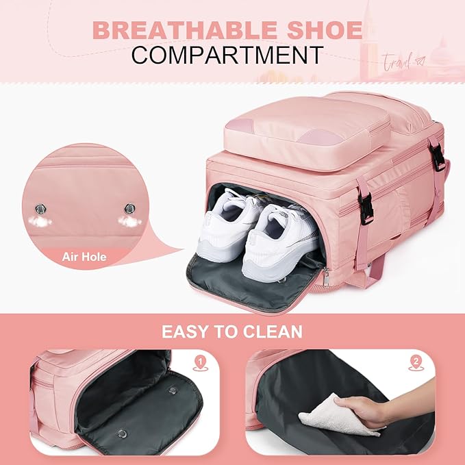 Maelstrom Travel Backpack for Women Men,25L Laptop Backpack Fits 15.6-Inch Laptop,Waterproof Carry On Backpack for Airplanes with Detachable Crossbody Bag & Shoe Compartment (Pink, Medium)