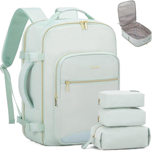 LOVEVOOK Travel Backpack for Women & Men 40L,Airline Approved Carry On Backpack Travel Essentials,TSA Carry on Luggage,Waterproof Personal Item Travel Bag Suitcase,3 Packing Cubes,Turquoise-Turquoise