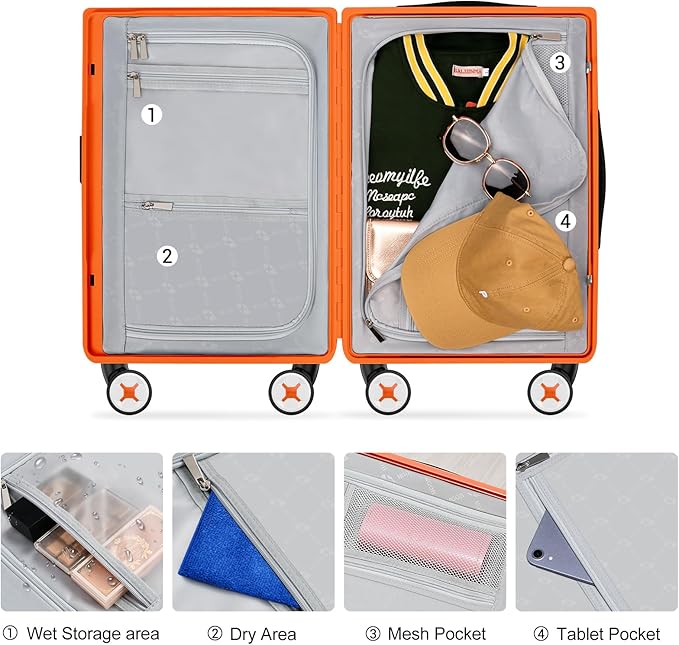 20 Inch Carry-on Luggage Zipperless for Women, Hardside Rolling Suitcase with Spinner Wheels & TSA Lock,PC Lightweight Carry on Luggage Airline Approved 22x14x9 Hard Shell