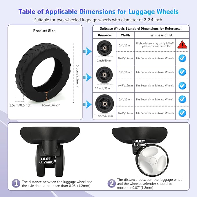 UMUST 8Pcs Luggage Wheel Covers,Silicone Suitcase Cover for 2-2.4'' Spinner Wheel, Carry On Luggage Wheels Protector,Upgrade Suitcase Wheels Protective,Essential Travel Accessories（Black）