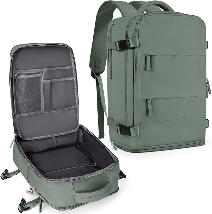 coowoz Large Travel Backpack For Women Men,Carry On Backpack Flight Approved,Hiking Backpack Waterproof Outdoor Rucksack Casual Daypack Fit 15.6 Inch Laptop Shoes Compartment,30L(Olive Green)