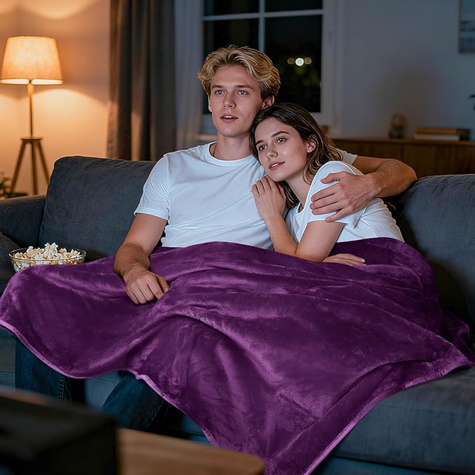 LOOBANI Waterproof Blanket for Bed: Reversible Soft Flannel Queen Bed Blanket 80" x 90", Waterproof Dog Blankets for Large Dogs, Spill-Proof Cover for Furniture Protection, Movie Time, Purple