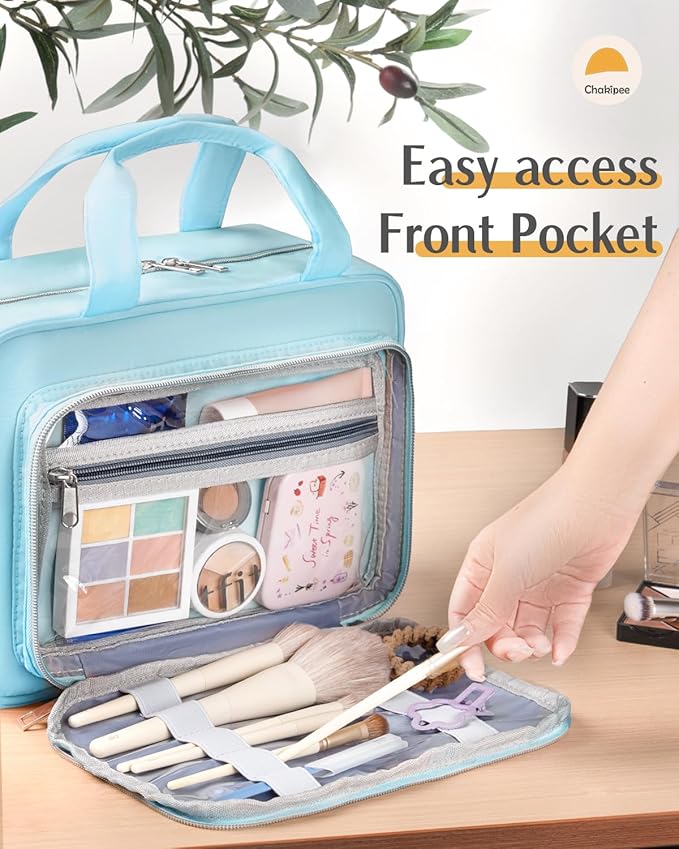Travel Hanging Toiletry Bag for Women - Waterproof Cosmetic Organizer with Clear Window, Lightweight Bathroom Bags for Essentials, Makeup, Shampoo, Toiletries Blue,Large