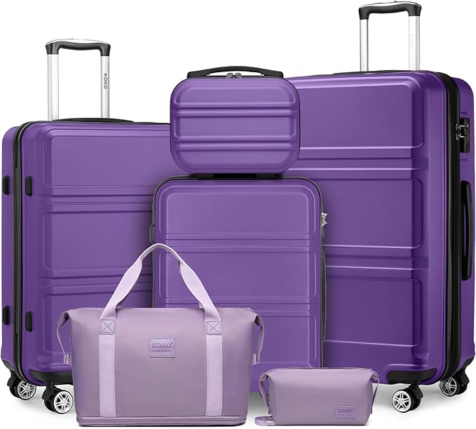 Kono Suitcase Set 3 Piece Luggage Set Expandable(only 28") Lightweight PC+ABS Carry On Hardside Luggage with TSA Lock Spinner Wheels (Purple, 6 piece set)