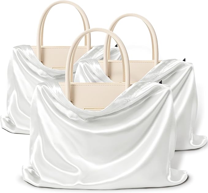 Vonty 3 Pack Silky Dust Bags for Shoes and Purses, Satin Drawstring Bag for HandBags Boots - White Shoe Bag Silk Dust Cover Bag Protector Travel Storage Pouch(23.6 x 19.6 In)