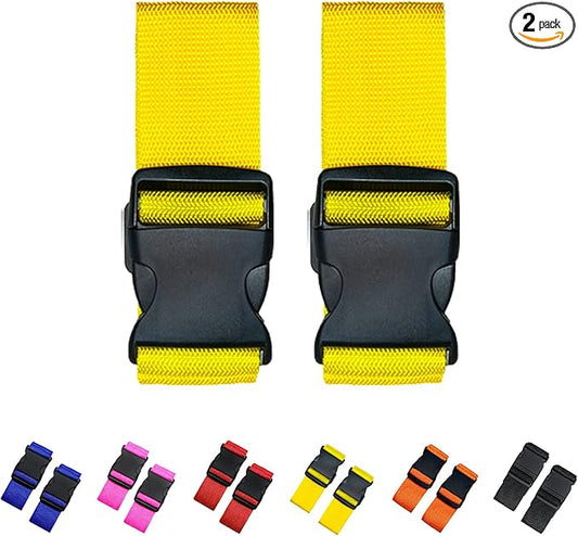 2 Pack Suitcase Straps, Bright Color Adjustable Luggage Belts, TSA Approved (Yellow)