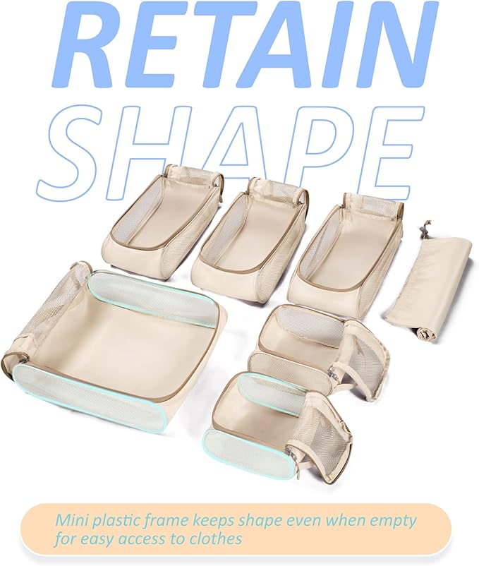 BAGSMART Keep Shape Packing Cubes, 7 Set for Travel, Lightweight Cubes, Suitcase Organizer Bags Set for Essentials
