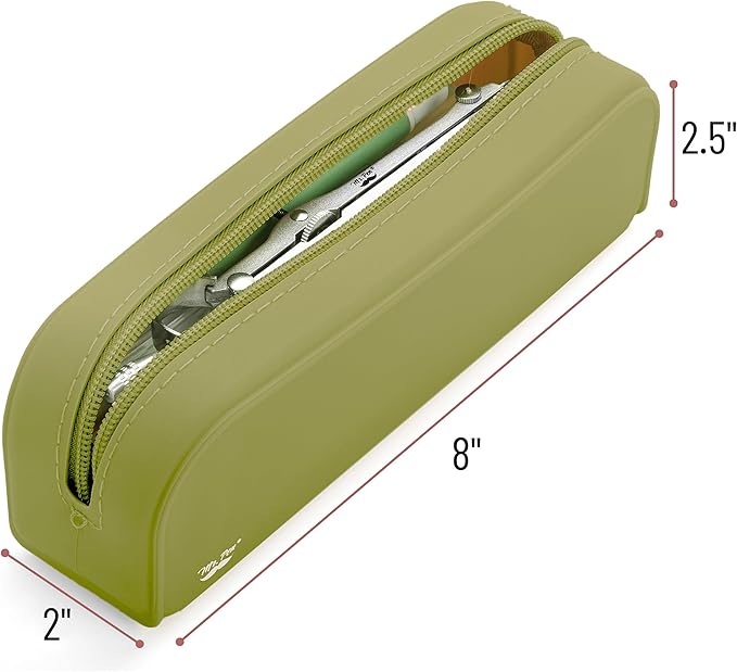 Mr. Pen- Olive Green Silicone Pencil Pouch, Aesthetic Design, Small Size, Multipurpose Makeup Bag