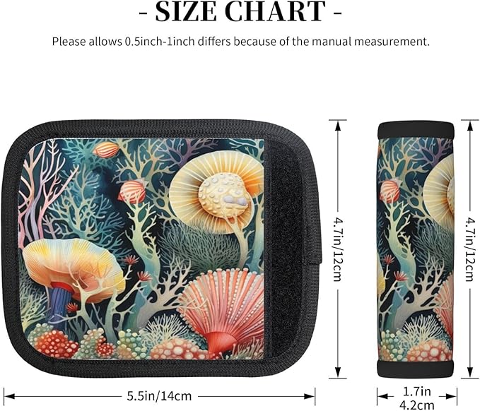 Luggage Handle Wraps Watercolor Ocean Shells Coral Luggage Identifiers Soft Neoprene Luggage Handle Wraps For Suitcase Trolley Handle Grip Cover 2 Pack Luggage Tags