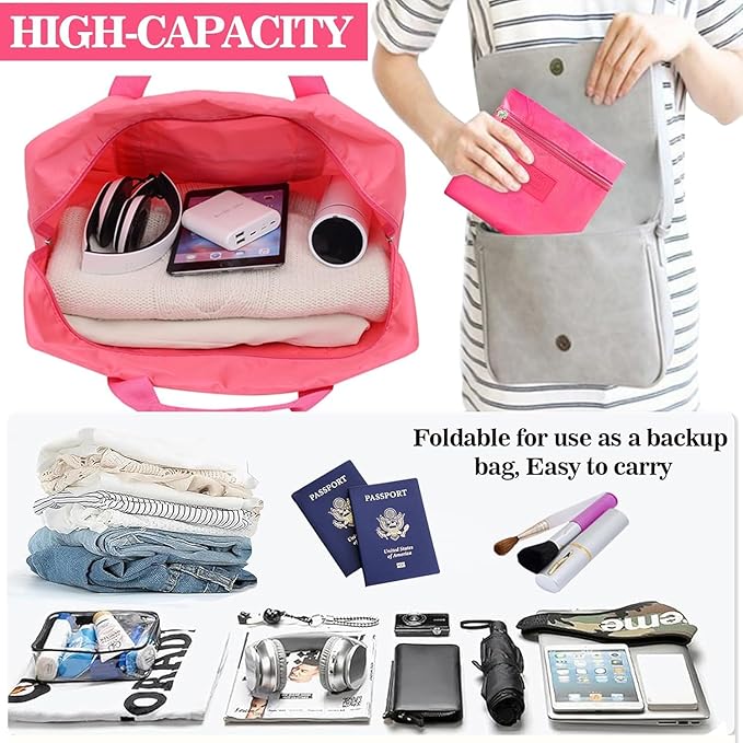Travel Duffel Bag Lightweight Foldable Travel Bag for Women and Men Waterproof Tote Carry On Luggage Bag Weekender Overnight Bag (Blue+Green+Red+Black)