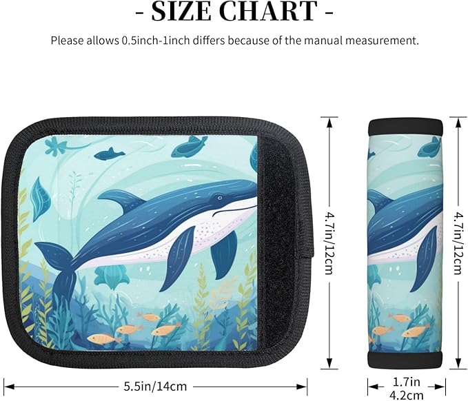 Luggage Handle Wraps Whale Sea Fishes Animal Luggage Identifiers Soft Neoprene Luggage Handle Wraps For Suitcase Trolley Handle Grip Cover 2 Pack Luggage Tags