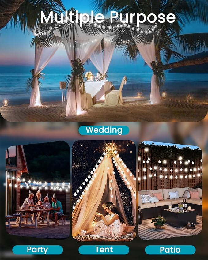 Solar String Lights Outdoor Waterproof 2 Pack 100 LED 64FT Patio Lights | White Crystal Globe, 8 Lighting Modes, Auto On/Off, Solar Powered String Light for Outside Yard Wedding Party Tree Decoration