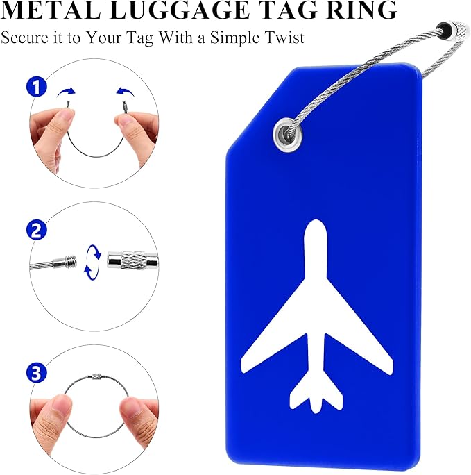 8 Pack Silicone Luggage Tag for Suitcases with Stainless Loop, TSA Approved, Privacy Protection Travel Essentials Bag Tags by Gostwo, Blue