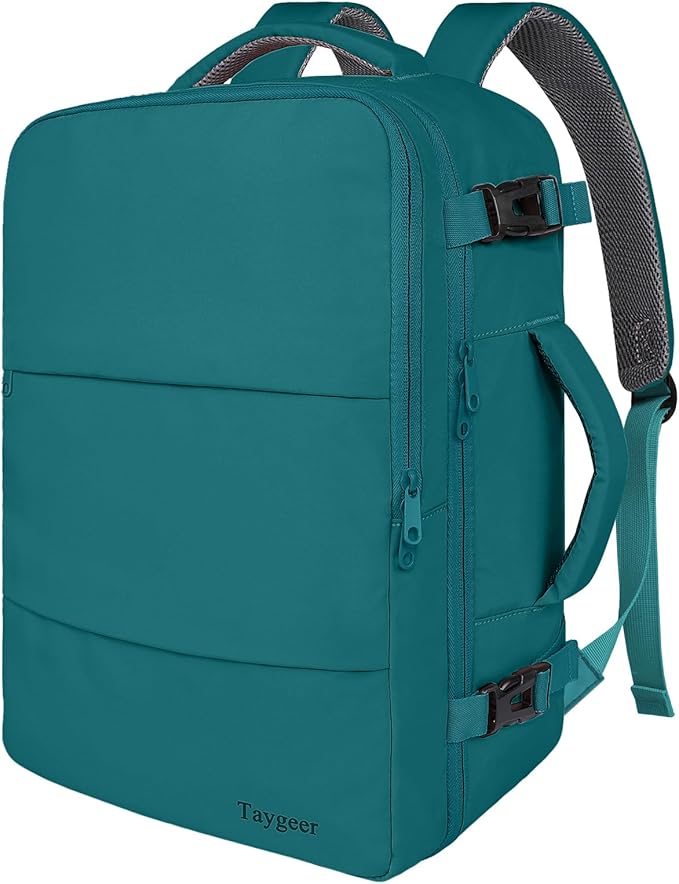 Taygeer Carry on Backpack for Men Women, Luggage Laptop Backpack for Airplane Travel with Water Bottle Pocket, 35L Water Resistant Gym Weekender Bag for College Gift, Peacock Blue