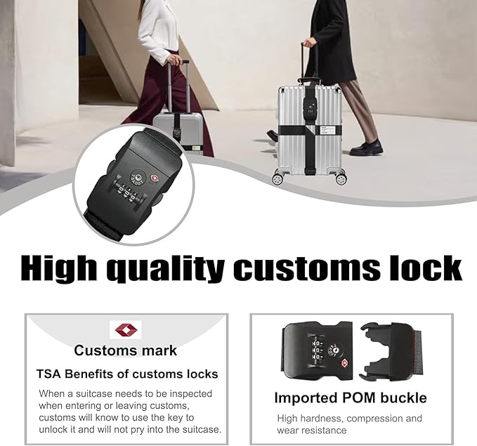 Luggage Straps TAS,Travel Strap with Name tag,Easy to Identify,Luggage Straps TSA Approved with Lock,Combination Luggage Lock with Adjustable Length,Compatible with 20-34 inch Luggage(Black 1 Pack)