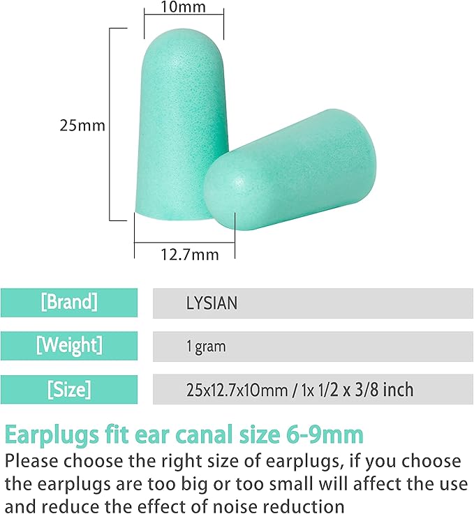 LYSIAN Ultra Soft Foam Earplugs for Sleep - 38dB Noise Cancelling Ear Plugs Perfect for Work, Travel & Shooting. Soundproof & Noise Reduction - 60 Pairs Value Pack (Water Blue)