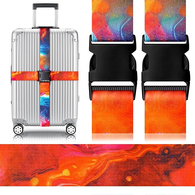 Gutsdoor Luggage Straps for Suitcases Adjustable Travel Belt, Connector Holds Suitcase Bright Colorful Identifiers Travel Bag Accessories (Sun Orange)
