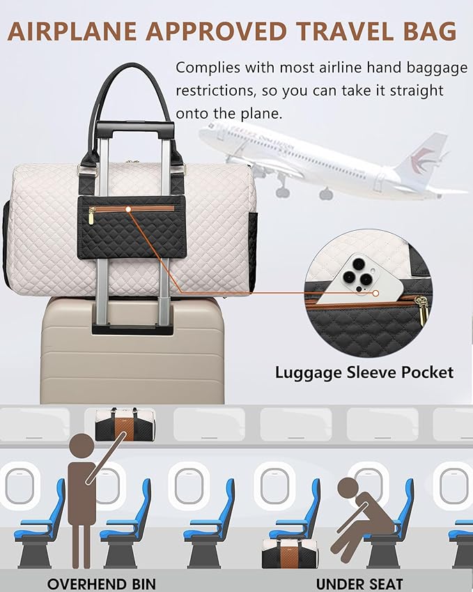Women Weekender Travel Duffle Bag: Travel Duffel Overnight Bags with Shoe Compartment Large Carry on Tote with Toiletry Bag Weekend Traveling Yoga Gym Hospital Bag for Women with Wet Pocket