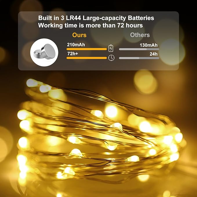 pozzolanas 100 Pack Warm White Battery Operated String Lights - 7ft Waterproof Fairy Lights with 20 LEDs for Home, Mason Jar, Party, Wedding, Halloween, Christmas Decorations