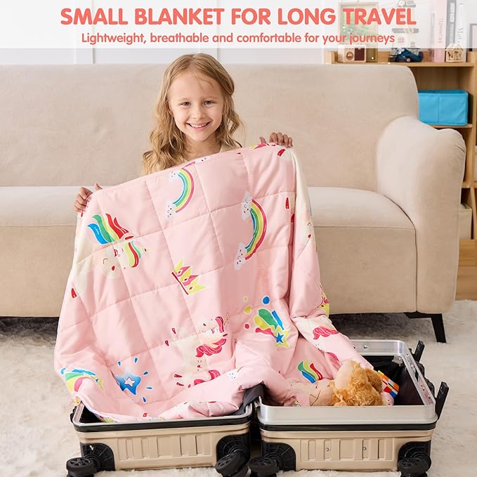yescool Unicorn Weighted Blanket 5 Pounds Cooling Weighted Lap Blanket, Pink Rainbow Heavy Blankets, Breathable Weighted Throw Blanket Gifts for 40-60lbs, 36"x48"