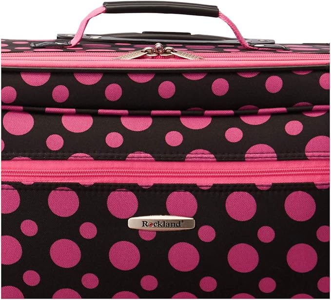 Rockland Fashion Softside Upright Luggage Set, Black/Pink Dot, 4-Piece (14/19/24/28)