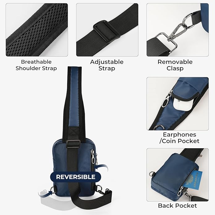 BROADREAM Mini Crossbody Sling Bag, Small Chest Bags Dual Pocket with Zipper Lock, RFID Blocking & Water Resistant Women Men
