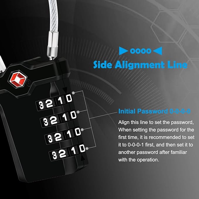 Diyife TSA Luggage Locks, 2 Packs, 4-Digit Combination Lock Security Padlock Travel Lock, with 14cm Flexible Cable for Suitcase Luggage Backpack School or Gym Cabinet, etc. (Black)