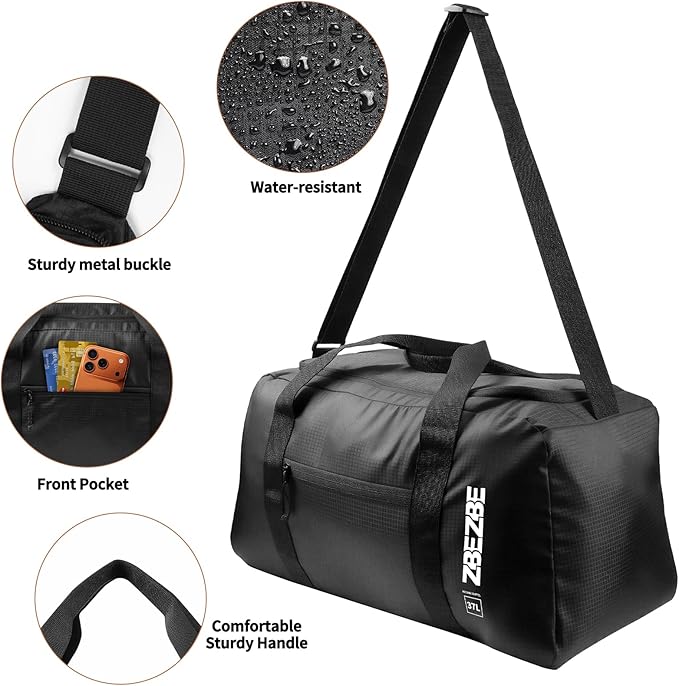 Foldable Travel Duffel Bag, Lightweight & Easy to Carry Water-Repellent Duffle Bag - 2-Way Zipper & Interior Pouch, Ideal for Weekend Trips, Daily Use,Camping，Sports