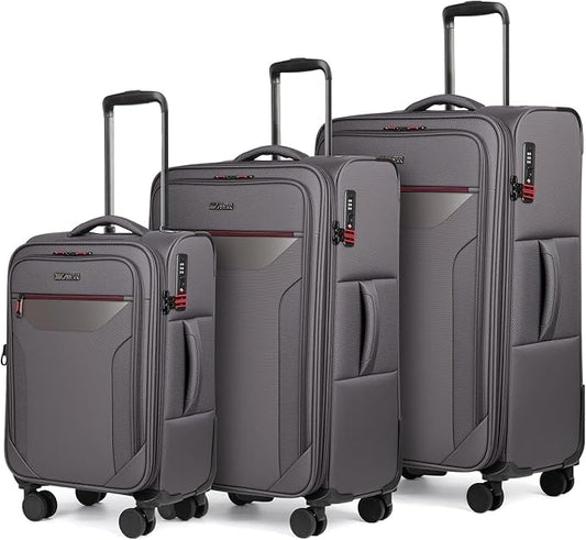 3PCS Set Softside Luggage Sets w/ Spinner Wheels,Expandable 20% Suitcase Upright Spinner Softshell w/TSA LOCK, Lightweight Durable Rolling Travel Luggage Set for Men/Women（Grey,22in/28in/32in）