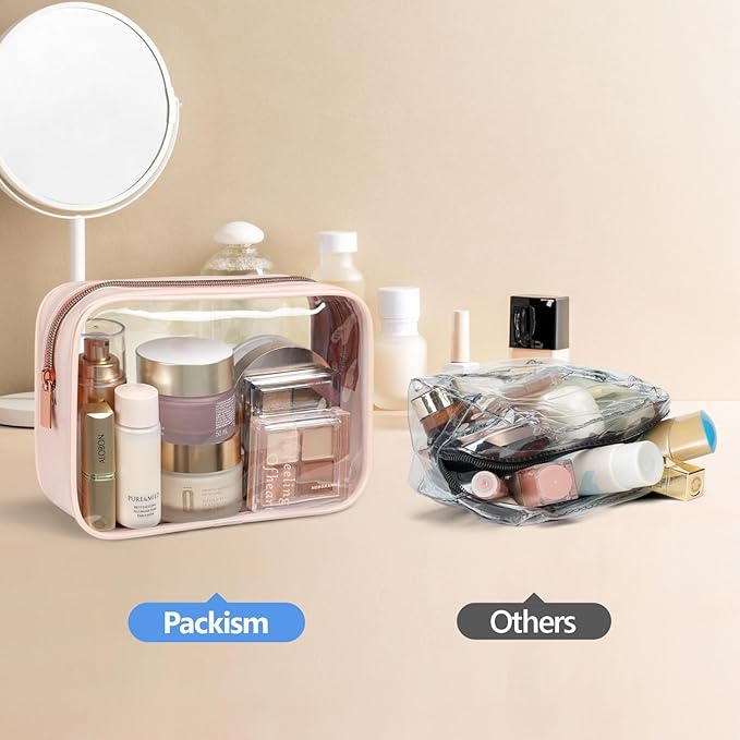 PACKISM TSA Approved Toiletry Bag 4 Medium - Quart Size Clear Makeup Bag for Carry On, Airport Security Compliant Clear Travel bag for Toiletries with Reinforced Seams, Nude Pink