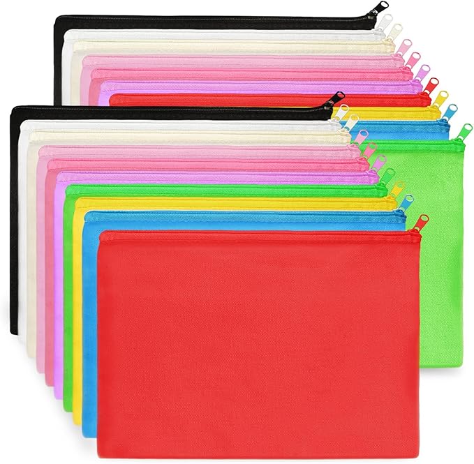 Koolmox Canvas Pouch with Zipper, Cotton Pouch Bulk 20-Pack Colorful Heavy Duty Plain Cosmetic Poches Makeup Pouches Pencils Stationery Bag Purses, Tie Dye, Ironing Decorating Diy Creations Pouches