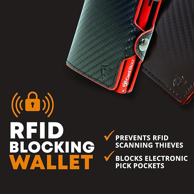 Conceal Plus Card Blocr Pop Up Wallet for Men - Slim Metal RFID Blocking Card Holder (4-6 Cards Ejector) - Minimalist Smart Front Pocket Wallet with Internal Cash + ID Storage