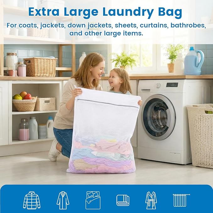 2 Pack XXX-Large Mesh Laundry Bags for Delicates, 35 x 43 Inches Reusable Laundry Bag Durable Wash Bags for Washing Machine for College, Family, Travel, Storage