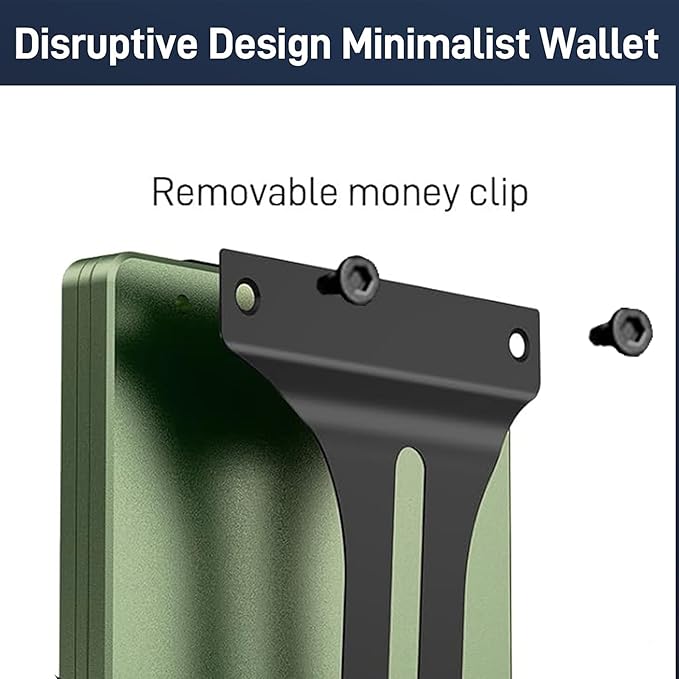 Minimalist Carbon Fiber Wallet for Men, Money Clip Cash Strap Wallet, RFID Blocking Metal Wallet Aluminum Card Holder,Front Pocket Wallet(Matte Green)