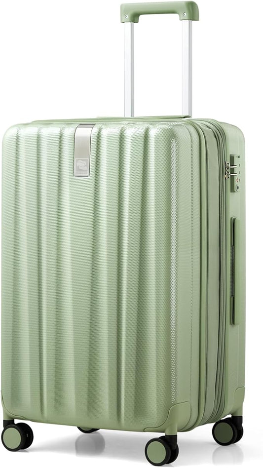 Hanke 24 Inch Expandable Checked Luggage Lightweight PC Hard Shell Luggage Suitcases with Wheels Travel Luggage Rolling Large Suitcase Travel Luggage Bag for Go to University.(Bamboo Green)