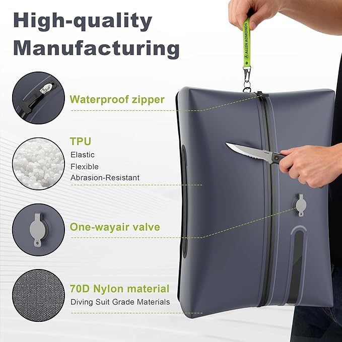 Vacuum Bags for Travel with Electric Pump,34L Waterproof Compression Bags for Carry On Suitcases and Backpack for Air Travel Vacation Camping Boating Outdoor Sports 1 Pack