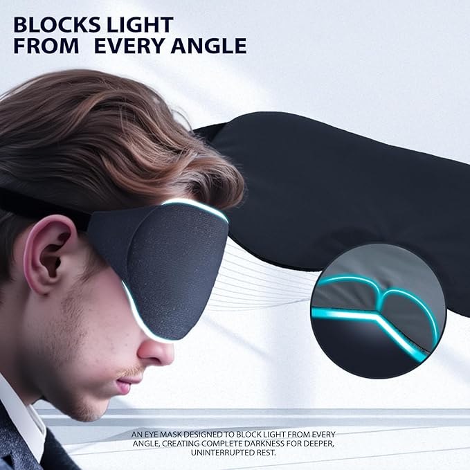 Cool-Touch Cotton Eye Sleep Mask for Men & Women, Soft & Breathable, Pressure-Free Design for Side Sleepers, Adjustable Light Blocking Mask for Sleeping, Travel & Naps (Black)