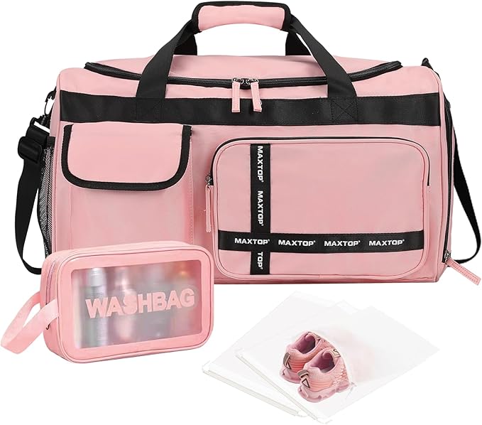 MAXTOP Gym Bag for Women Men Travel Duffle Bag Large Capacity Carry On Weekender Overnight Bag With Shoe Compartment Gym Tote Dry Wet Separation Duffel Bag for Travel