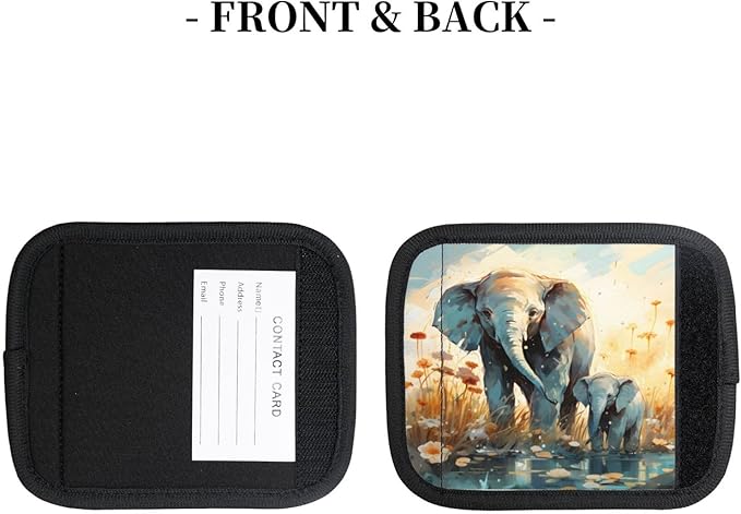 Luggage Handle Wraps Watercolor Elephant Floral Luggage Identifiers Soft Neoprene Luggage Handle Wraps For Suitcase Trolley Handle Grip Cover 2 Pack Luggage Tags