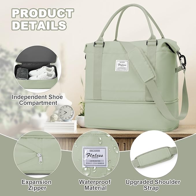 Travel Duffel Bag, Sports Tote Gym Bag, Shoulder Weekender Overnight Bag for Women
